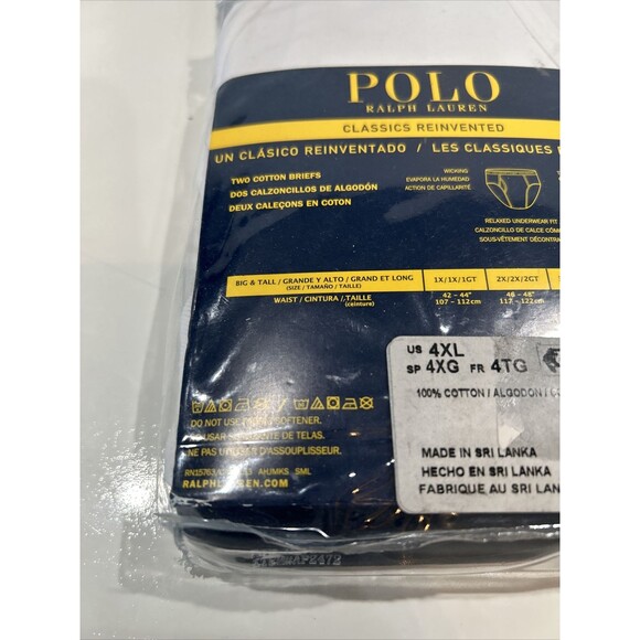 Polo Ralph Lauren Mens 2-Pack Briefs Underwear Classic Fit White Men's 4XL - Picture 6 of 11